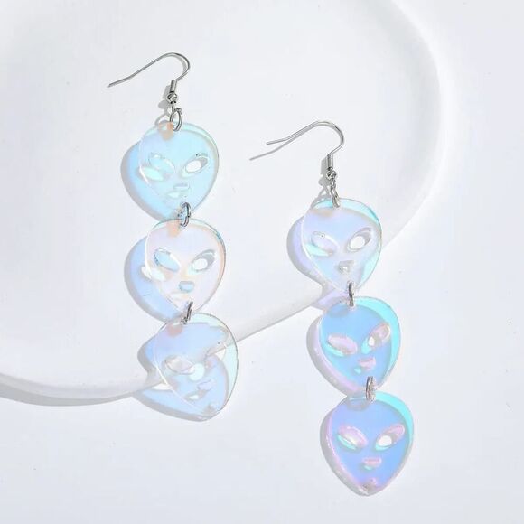Iridescent Alien Dangle Drop Acrylic‎ Earrings - Picture 7 of 7